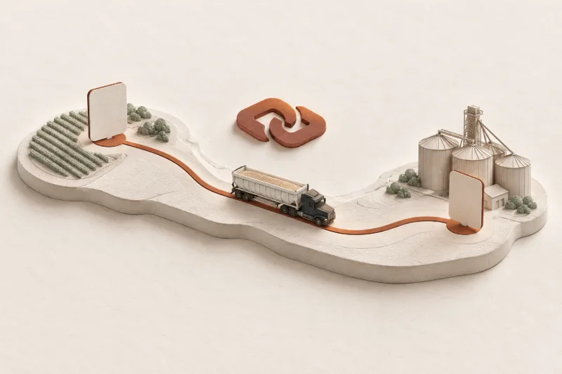 Concept illustration of a freight route connecting shipment and mobile workflows.