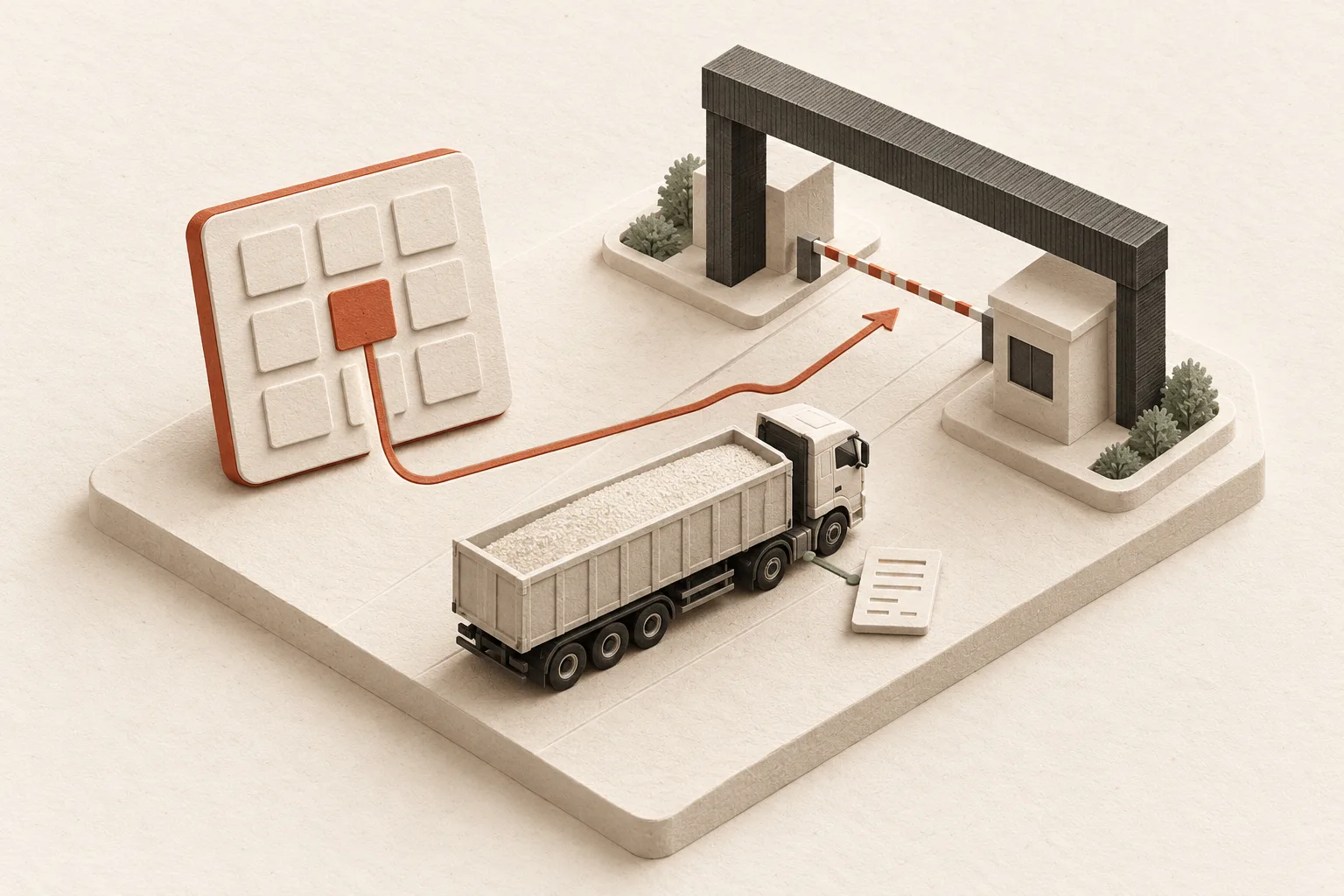 Concept illustration of terminal booking, a carrier visit, and connected documents.