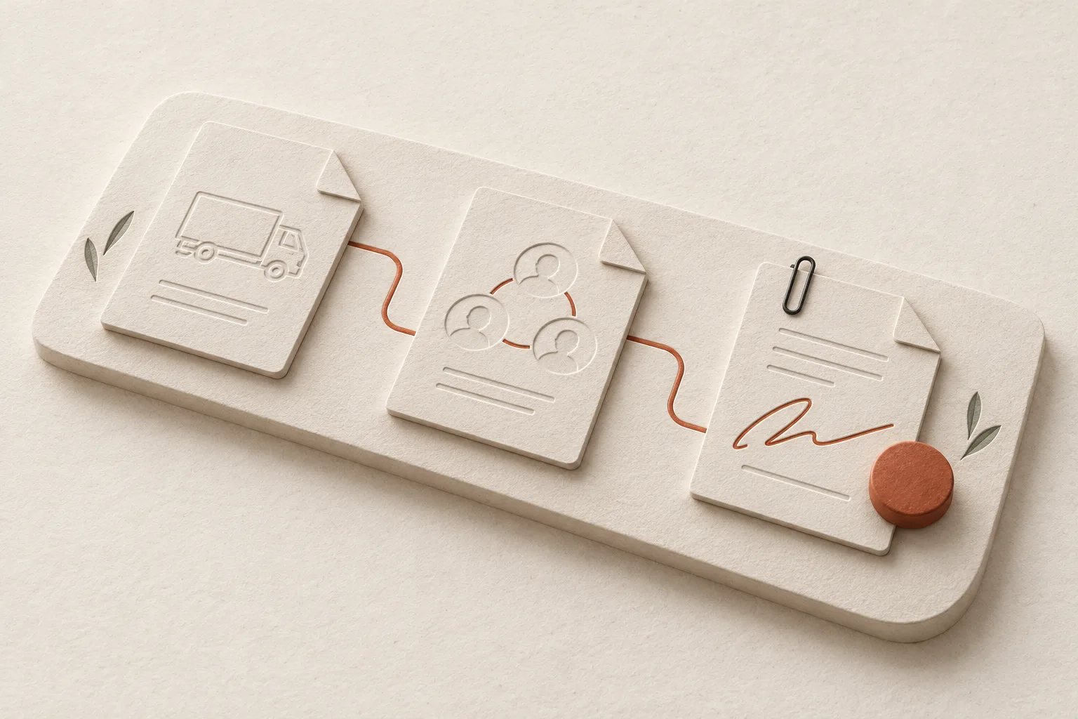 Concept illustration of transport documents moving through a signing workflow.